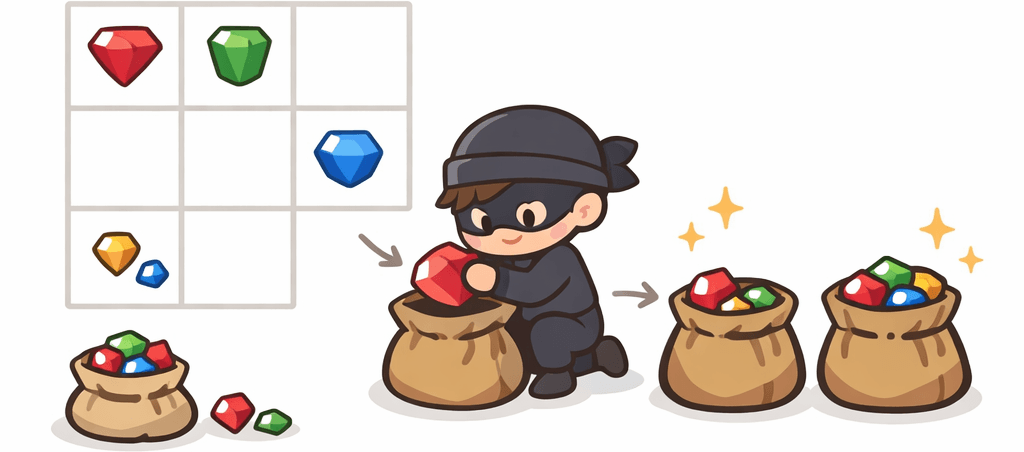 보석 모으기 문제 설명 그림
